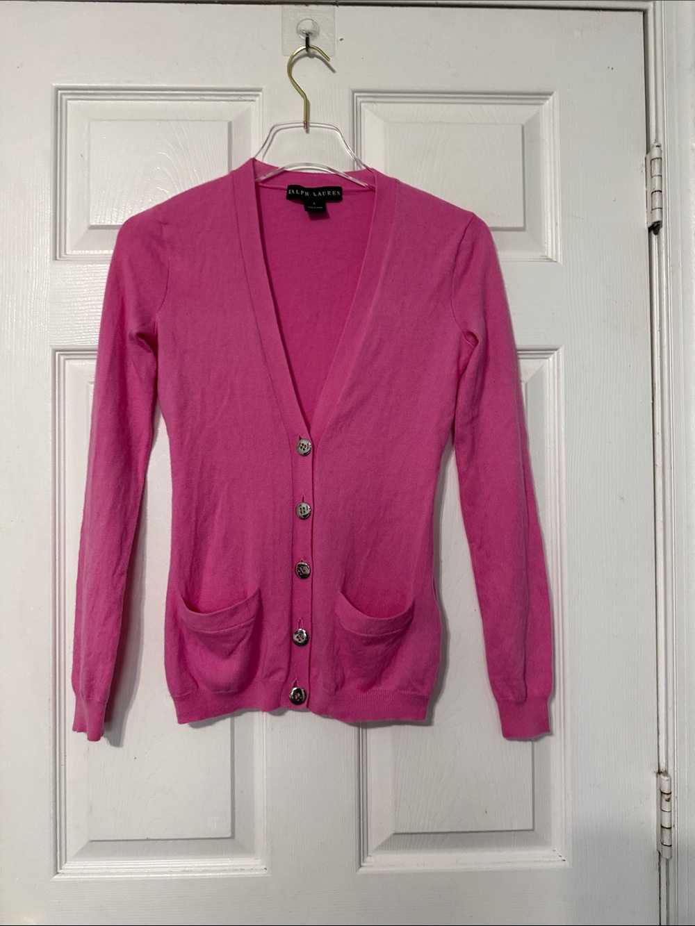 Ralph‎ Lauren 100% Cashmere Pink V-Neck
Cardigan Sweater with Pockets Size Small